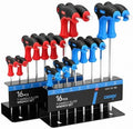 DISEN T-handle Allen Wrench Set 16PCS | Metric 2mm-10mm & SAE 7/64"-3/8" Long Arm Hex Key Wrench Sets with Storage Rack for DIY, Home Repair, Mechanics Maintenance
