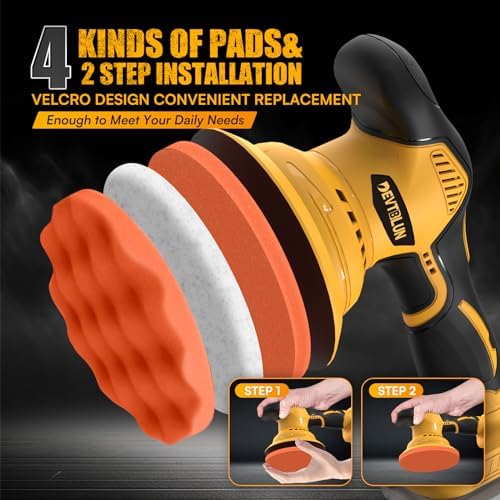 Cordless Car Buffer Polisher Kit Compatible with Dewalt 20V Battery(NO Battery),6" Brushless DA Random Polishing Machine, 8 Variable Speed 5500RPM for Car Detailing,14Pcs Accessories