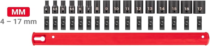 TEKTON 1/4 Inch Drive Impact Socket Set, 16-Piece | SID90106 | (4 - 17 mm), Shallow, 12-Point, Socket Rail
