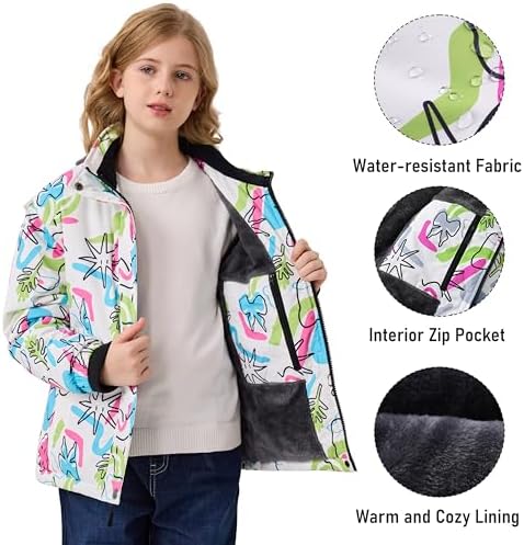 MoFiz Girl's Ski Jacket Fleece Snow Winter Coat Kids Warm Snowboard Jacket