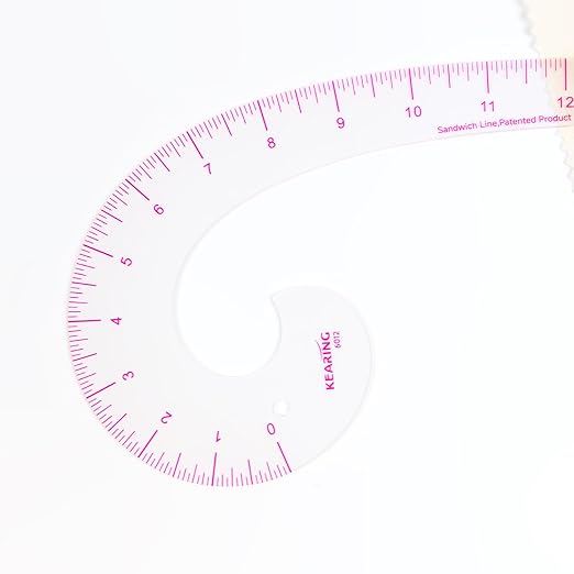 KEARING 12inch Plastic Comma Shape French Curve Ruler for Pattern Making, Sandwich Line Scale, Vary Form Curve Ruler for Sewing, Clear Muti Function Sewing Ruler for Fashion Design