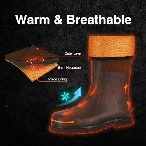 TIDEWE Rubber Work Boots for Men, Steel Toe & Shank, Waterproof Anti Slip