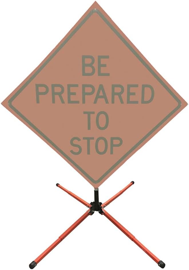 Plasticade Watchdog Orange Powder-Coated Steel Compact Springless Stand for 36" & 48" Roll-Up Signs, Extendable Galvanized Legs, Non-Skid Rubber Feet, Sandbag Hook, Flag Holder, and Extendable Mast
