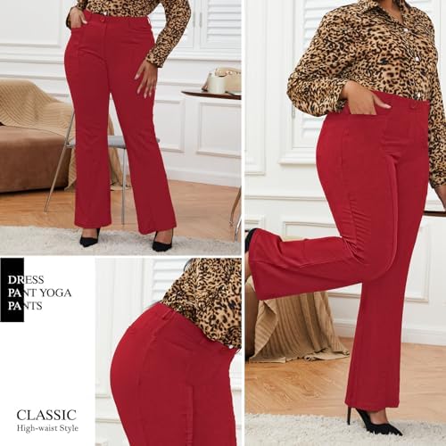 DGD Wrinkle-Free Stretch Dress Pants Plus Size for Women Pull-on Pant Ease into Comfort Office Pant