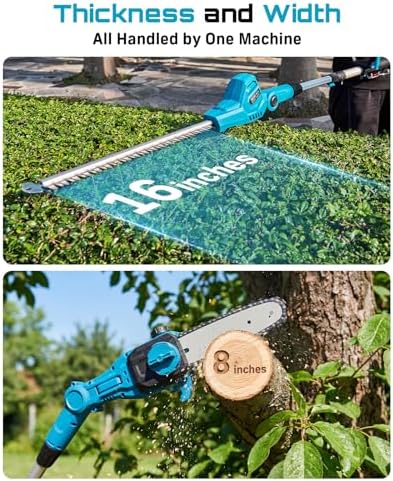 SEESII 2-in-1 Cordless Pole Saw 8-Inch & 16-inch Hedge Trimmer Combo