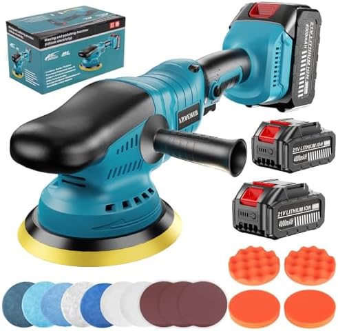 Upgrade Cordless Car Buffer Polisher with 21V 2×4000mAh Battery,6 In Brushless Buffer Polisher Kit, 600W Orbital Polisher with 6 Variable Speed for Car Detailing Waxing Scratch Removing