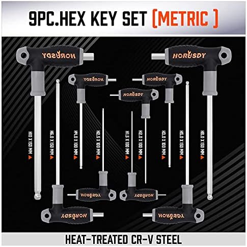 HORUSDY 18-Piece T-Handle allen wrench set, Inch/Metric Long Arm Ball End Hex Key Wrench Set, MM(1.5mm-10mm) SAE(1/16"-3/8")