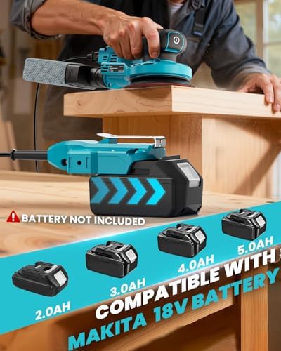 Ecarke 5-Inch Random Orbital Sander Compatible with Makita 18V Battery, 350W Brushless Palm Sander, 12,000 RPM 6 Variable Speed with 20PCS Sandpapers, Dust Bag for Woodworking, No Battery