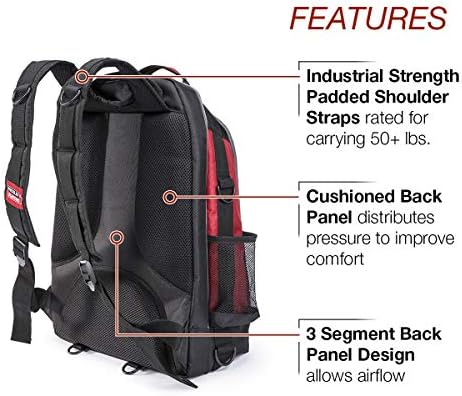 Lincoln Electric Welders All-in-One Backpack | Tool, PPE and Electronics Storage | Adjustable External Storage Net | K3740-1, Black, Red, Grey