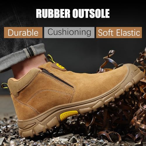 GLANOUDUN Steel Toe Shoes for Men Welding Work - Slip-On, Mid-Top Coverage