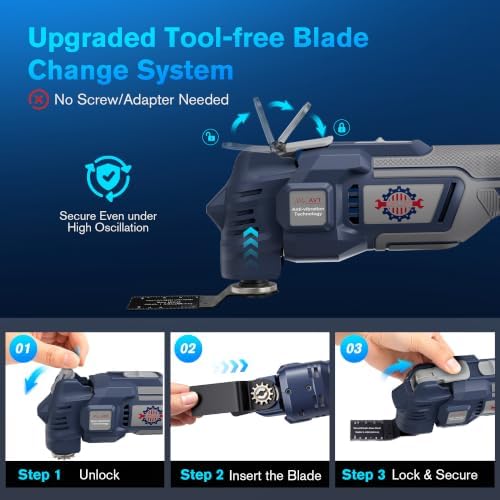 20V Cordless Oscillating Tool with Brake, Low Vibration Design, Brushless
