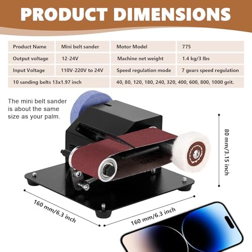 Mini Electric Belt Sander 1.97x13-inch Small Bench Grinder Disc Sander