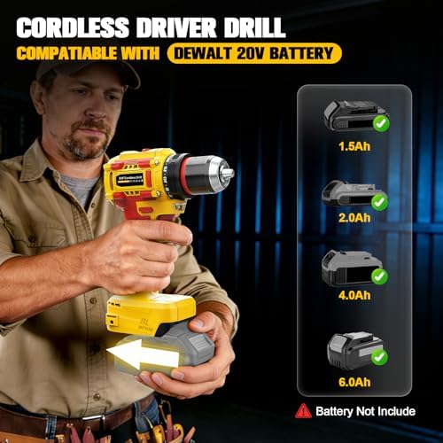 Ecarke Cordless Impact Driver and Drill Combo Kit Compatible with DeWalt 20V Battery, Up to 3100 In-lbs 1/4" Impact Driver and 440 In-lbs 3/8'' Power Drill with Bits, Brushless, LED Light(Tool Only)