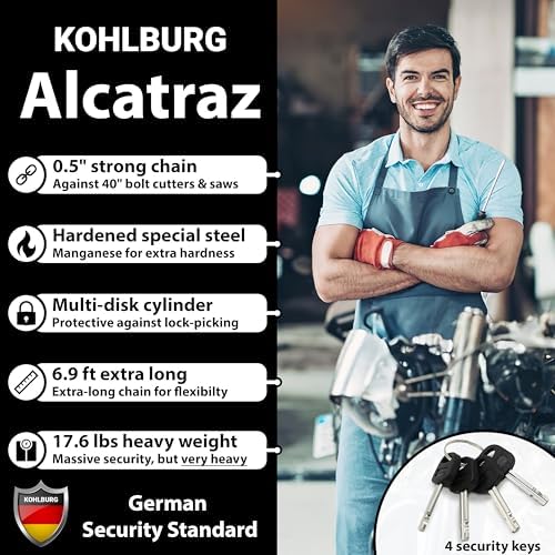 KOHLBURG 18lbs Massive Motorcycle Chain Lock [Sold Secure Diamond] 7ft Long