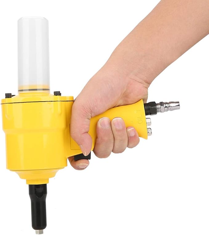 Hyuduo Air Rivet Gun, Pneumatic Riveter Pistol Type Grip Heavy Duty Rivet Gun Air Powered Riveting Tool 2.4-4.8mm Yellow for Decoration Automotive Container Electrical Instrumentation