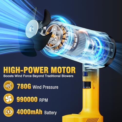 Cordless Leaf Blower, Hand held Leaf Blower with Two 4.0Ah Battery and Charger, Snow Blower with 6 Speed Modes, Lightweight Electric Blowers for Lawn Care, Patio, Yard, Blowing Snow, Leaves, Dust