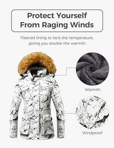 Wantdo Women's Waterproof Ski Jacket Windproof Winter Snow Coat Mountain Snowboarding Jackets Outdoor Fleece Parka