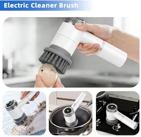 Layver Electric Egg Cleaner Brush Rechargeable Powerful Egg Washer for Fresh Eggs & Vegetable Brush with Battery Level Display,3 Speed Settings + 5 Replaceable Heads,Waterproof Design (White)