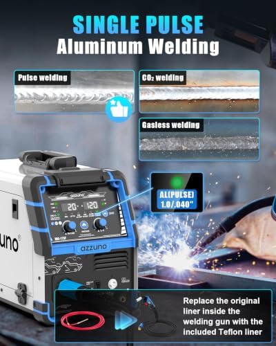 AZZUNO Single PULSE MIG Welder Machine 175A 110V/220V 6-in-1 Spool Gun Fit
