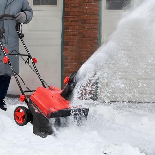 20 Inch Electric Snow Blower with Wheels, Corded Electric Snowblower with Dual LED Lights for Patio Driveway Walkways, 15-Amp Snow Thrower Lightweight with 30 FT Throwing Distance (Red)