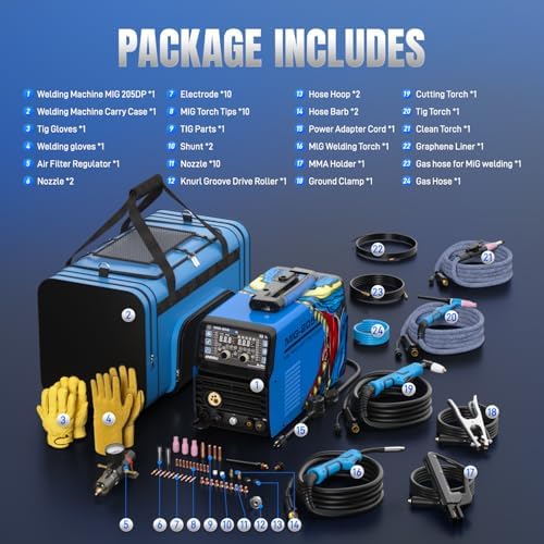 ANDELI Multiprocess Welder,8 in 1 Plasma Cutter/Pulsed MIG/HF TIG/Flux Core/Cold/Clean/Stick Aluminum Welding Machine 110/220V Dual Voltage 2026 Newest MIG-205DP-DB