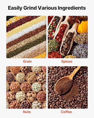VEVOR Manual Grain Mill with Flywheel, Hand-Crank Corn Grinder, Heavy-Duty Carbon Steel Wheat Grinding Mill with Adjustable Fineness & 0.53 Gallon Hopper for Grains Spices Coffee Beans Nuts