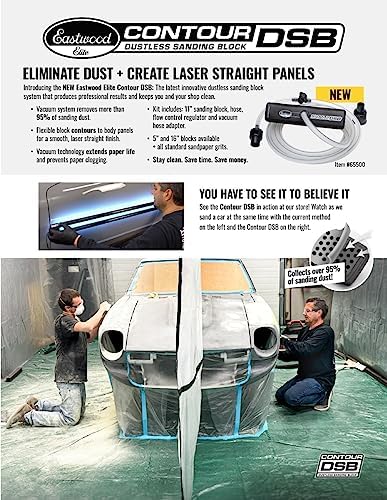 Eastwood Elite Contour DSB Dustless Auto Body Sanding Block Kit | DIY Automotive Sanding Blocks and Contour Hand Sander for Drywall & Autobody Paint Works | 1 Sander, 120 Grit Sandpaper, Guide Coat