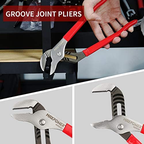MAXPOWER 6 Pieces Wrench and Pliers Set, Come with Kitbag, Included 8" Long Nose and Lineman's Plier, 8" Adjustable Wrench, 6" Diagonal Cutter, 7" Locking Pliers, 10" Groove Joint Plier
