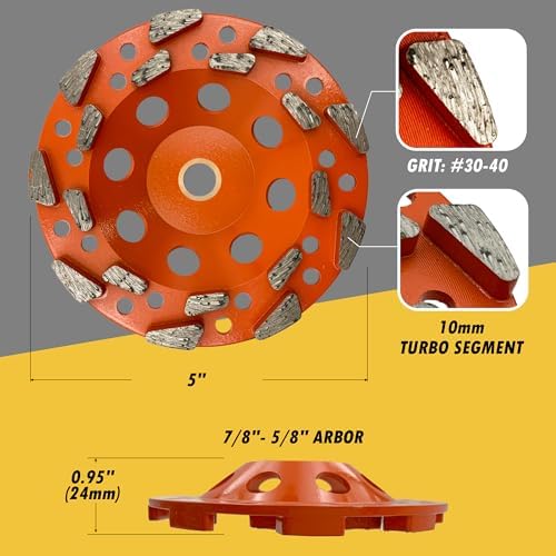 5" High Performance Diamond Grinding Wheels, 7/8"-5/8" Non-Threaded Arbor