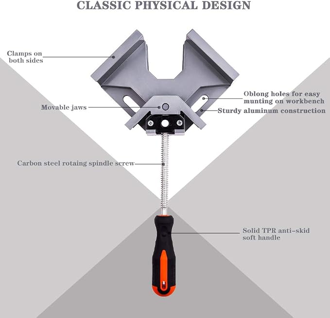2pcs Corner Clamp - Right Angle 90 Degree Wood Clamps For Woodworking, With Adjustable Swing Jaw Aluminum Alloy Frame, For Welding, DIY Woodworking