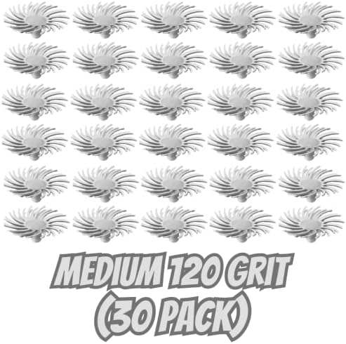 Dedeco Sunburst Radial Bristle Discs - 1/2” (12mm) Dia, Snap On, TC Bristles - Cleaning Buffer Polisher Rotary Tool Accessories, Medium 120 Grit, White Aluminum Oxide - 30 Piece Per Pack