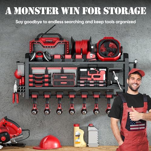 Nacial Power Tool Organizer 8 Drill Holder Wall Mount, 3 Layer Organizer