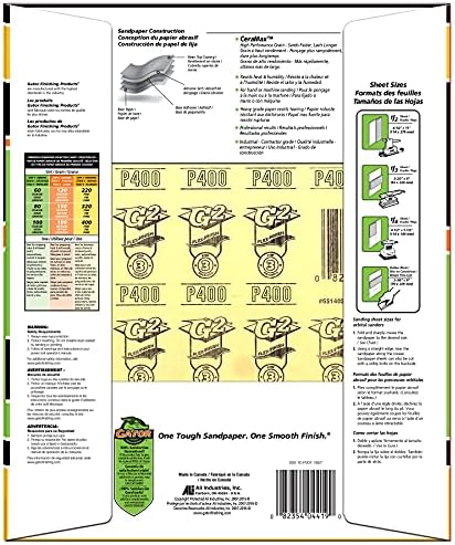 Gator CeraMax 9" x 11" Ceramic Sanding Sheets, 400 Grit, 25 Pack