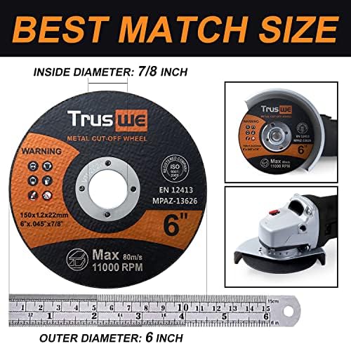 Cut Off Wheels - 6 Inch Metal and Stainless Steel Cutting Wheel for Angle Grinder Ultra Thin Cut-Off Wheel Cutting Disc (25 PCS 6 x .045 x 7/8 inch Cut Off Wheels)