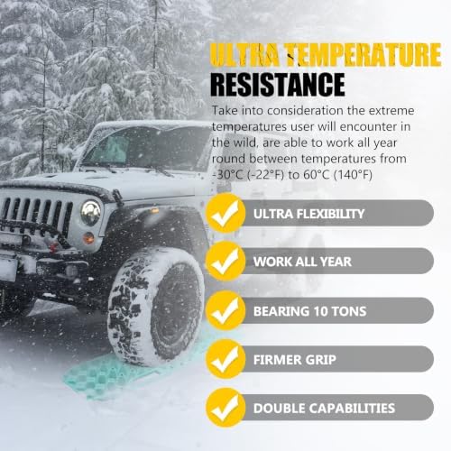 BUNKER INDUST Off-Road Traction Boards, Pair Recovery Tracks Traction Mat for Jeep Mud, Sand, Snow Traction Pads-Turquoise Emergency Tire Traction Device (Gen 10th)