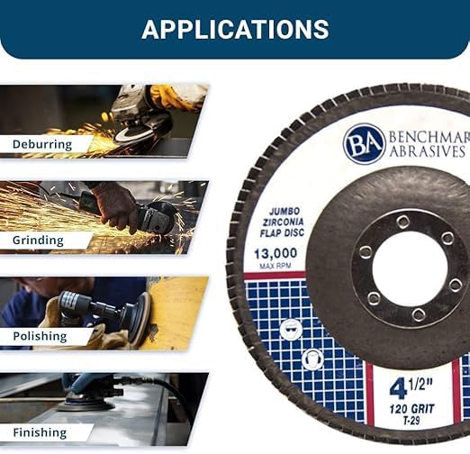 Benchmark Abrasives 4.5" x 7/8" Zirconia Type 29 Flap Discs, 120 Grit