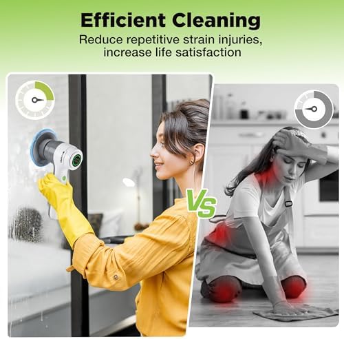 WORKPRO 8V Cordless Spin Scrubber, 6 Replaceable Brush Heads & 3 Speeds