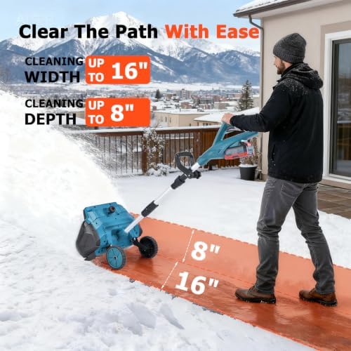 Cordless Snow Shovel with Wheels, 16 Inch Brushless Electric Snow Blower