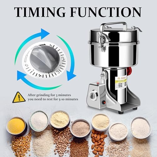 Grain Mill Grinder 2000g High Speed Food Grain Mill Stainless Steel Seeds Flour Nut Wheat Corn Spices & Seasonings Dry Grinder Electric Machine Grinder for Kitchen