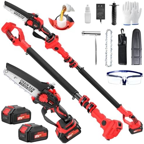 2-in-1 Cordless Pole Saw, 8 Inch Mini Chainsaw, 6.6-Ft Electric Pole Saws