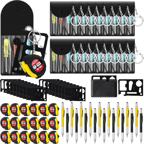 72 Pcs Mini Screwdriver Tape Keychain Set Multitool Pen Card Father's Gifts Bulk Mini Tool Set for Adult Men Dad (Yellow,Black)