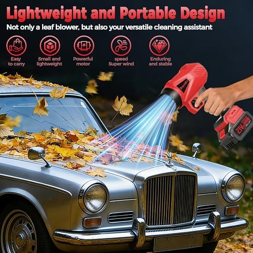 Cordless Leaf Blower, 20V Electric Handheld Leaf Blower and Charger,650CFM 288MPH, 6 Speed Modes,Lightweight Battery Powered Blower for Blowing Leaves, Dust, Snow, Patio Yard Lawn Care RED