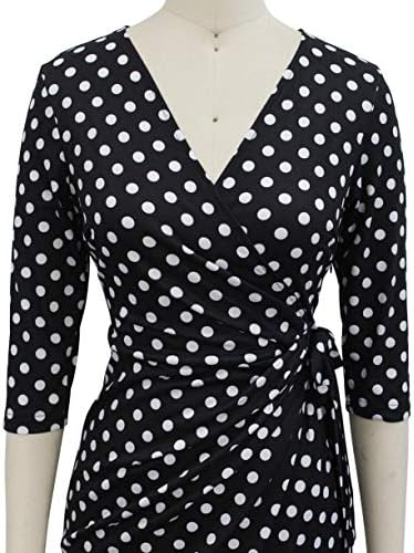 Berydress Women's 3/4 Sleeve V Neck Casual Party Work Faux Black Wrap Dress