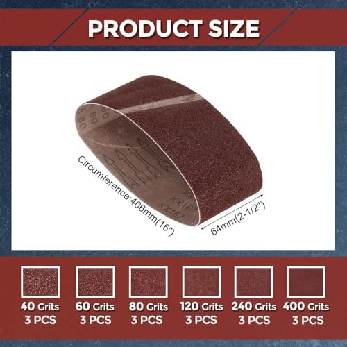18 Pcs Sanding Belt, 2-1/2 x 16 Inch 40/60/80/120/240/400 Grit