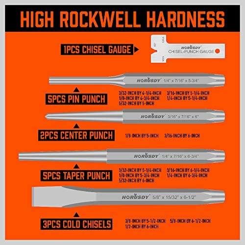 HORUSDY 16-Piece Punch and Chisel Set, Including Taper, Cold Chisels, Pin, Center (Pack of 2)