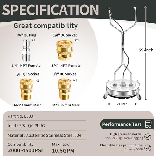 LidoDola 24'' Pressure Washer Surface Cleaner, Power Washer Accessory