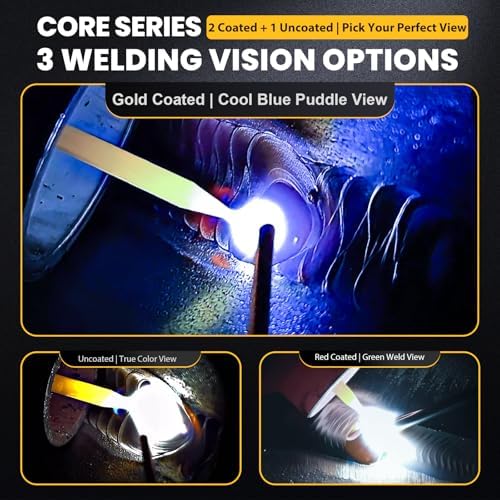 Core Series Gold Shade 9 Auto Darkening Welding Lens 2" x 4 1/4", Slim 0.2" Welding Lens with Cool Blue Puddle View for Pancake & Sugar Scoop Welding Hoods