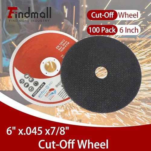 findmall 100 Pack 6" x.045 x7/8" Cut-Off Wheel - Metal and Stainless Steel Cutting Discs, Fir for Cutting Steel, Iron, Plastic, Stainless Steel, Etc
