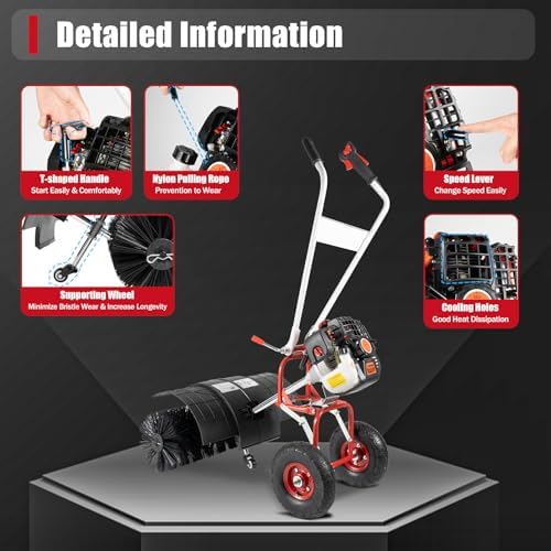 52cc Self-Propelled Snow Blower｜2-Stroke Gas Broom for Blizzard Cleanup｜20" Clearing Width｜8500-10500 RPM Brush Head｜Heavy-Duty for Driveways & Farms｜Adjustable Handlebars
