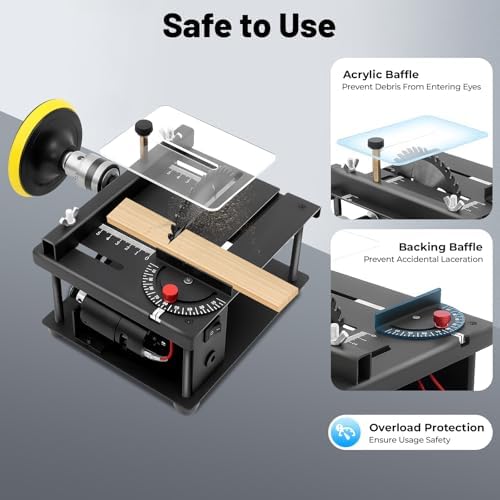 Mini Table Saw 200W Portable Desktop Electric Saw with 7-Speed and 0-90° Angle Adjustment, Multi-Functional Tool for Wood Acrylic Plastic and PCB Cutting Engraving Drilling